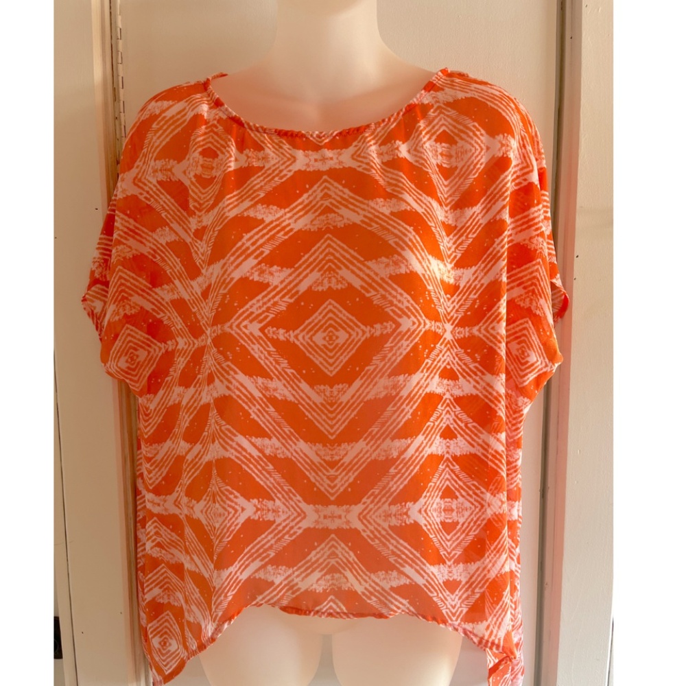 GUESS shall top sheer top guess shirt orange white lightweight